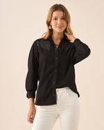 Camisa manga larga con apliques para mujer - Negro