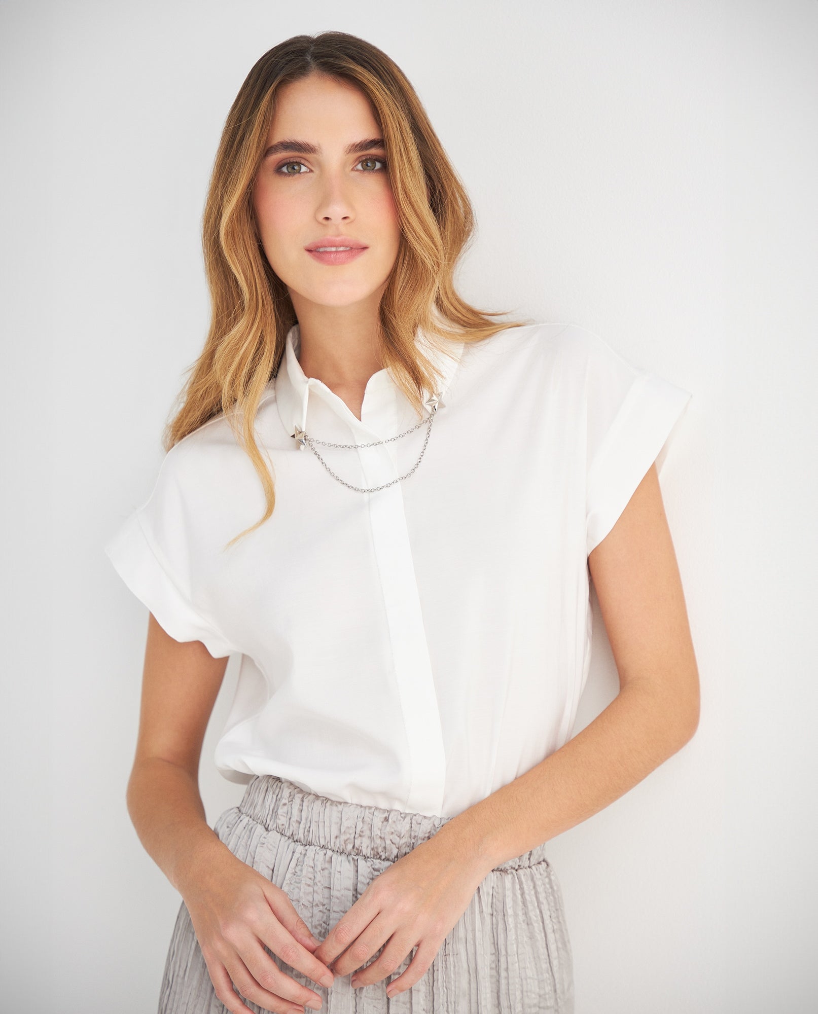 Camisa manga sisa con pieza para mujer - Crudo 34_419F017_CRU110602_3