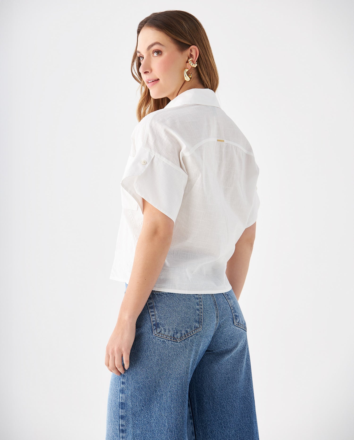 Camisa con bolsillos de parche para mujer - Blanco