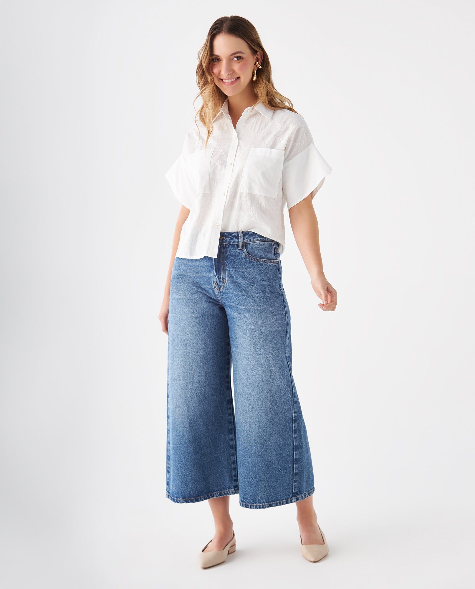 Camisa con bolsillos de parche para mujer - Blanco 34_419F024_BLA114001_5