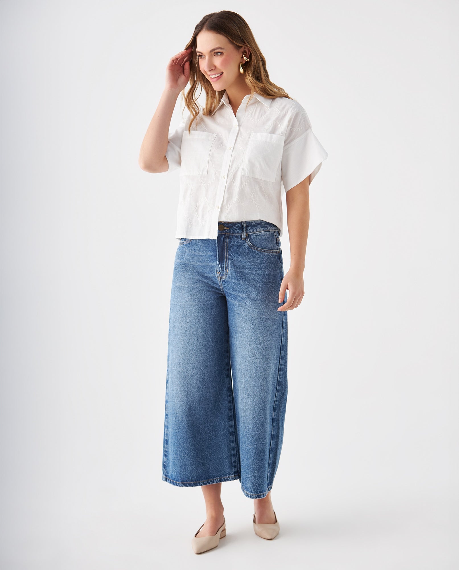 Camisa con bolsillos de parche para mujer - Blanco 34_419F024_BLA114001_6