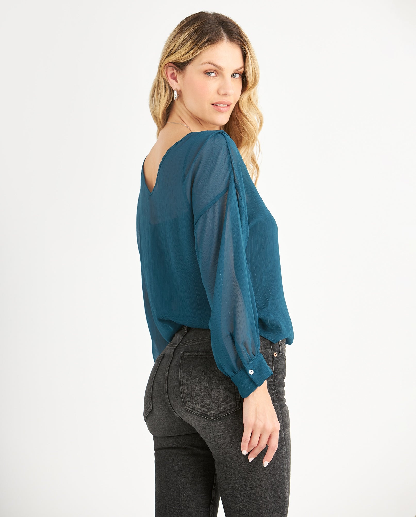 Camisa de tela con transparencia para mujer - Verde 34_419F034_VER194524_4