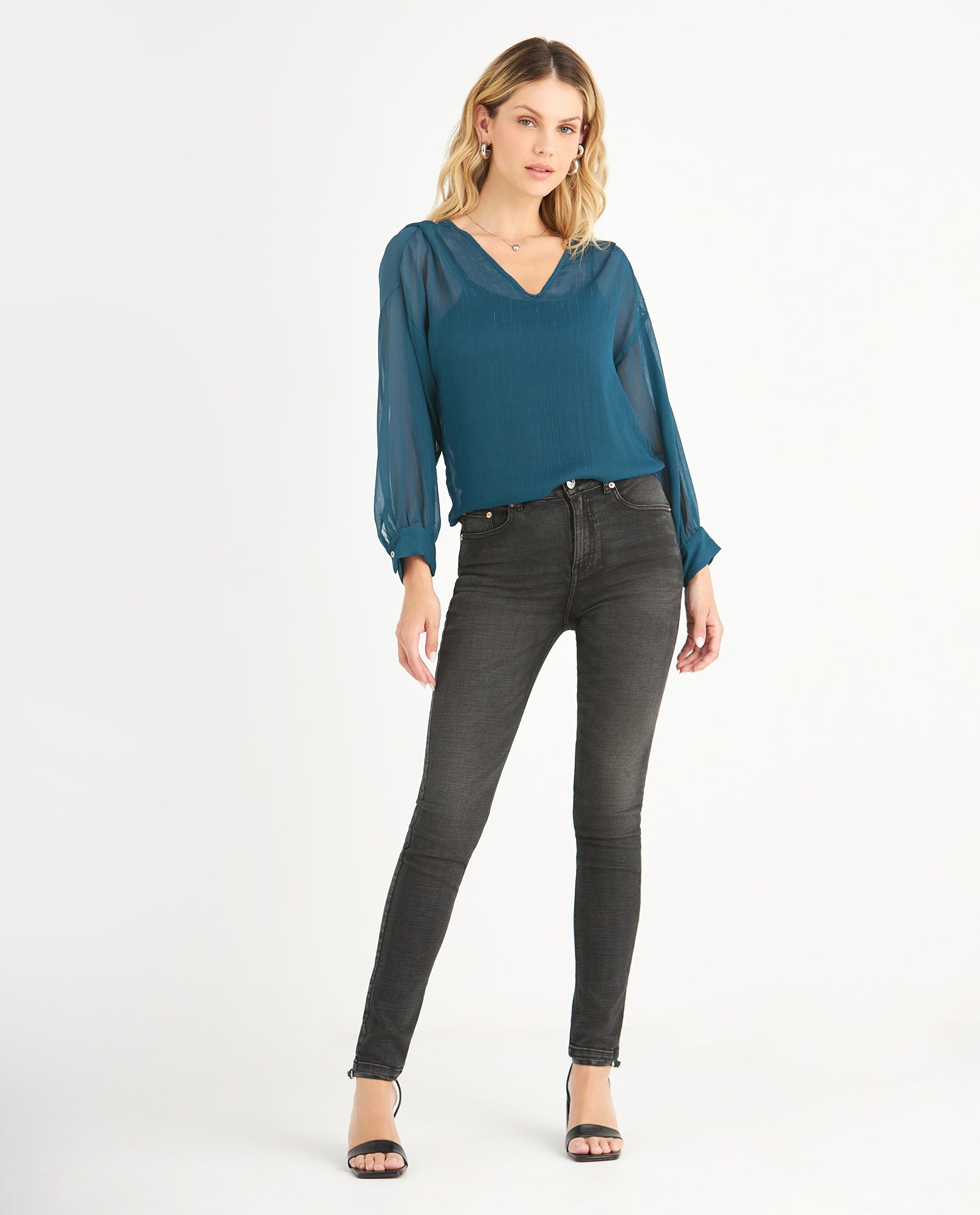 Camisa de tela con transparencia para mujer - Verde 34_419F034_VER194524_5
