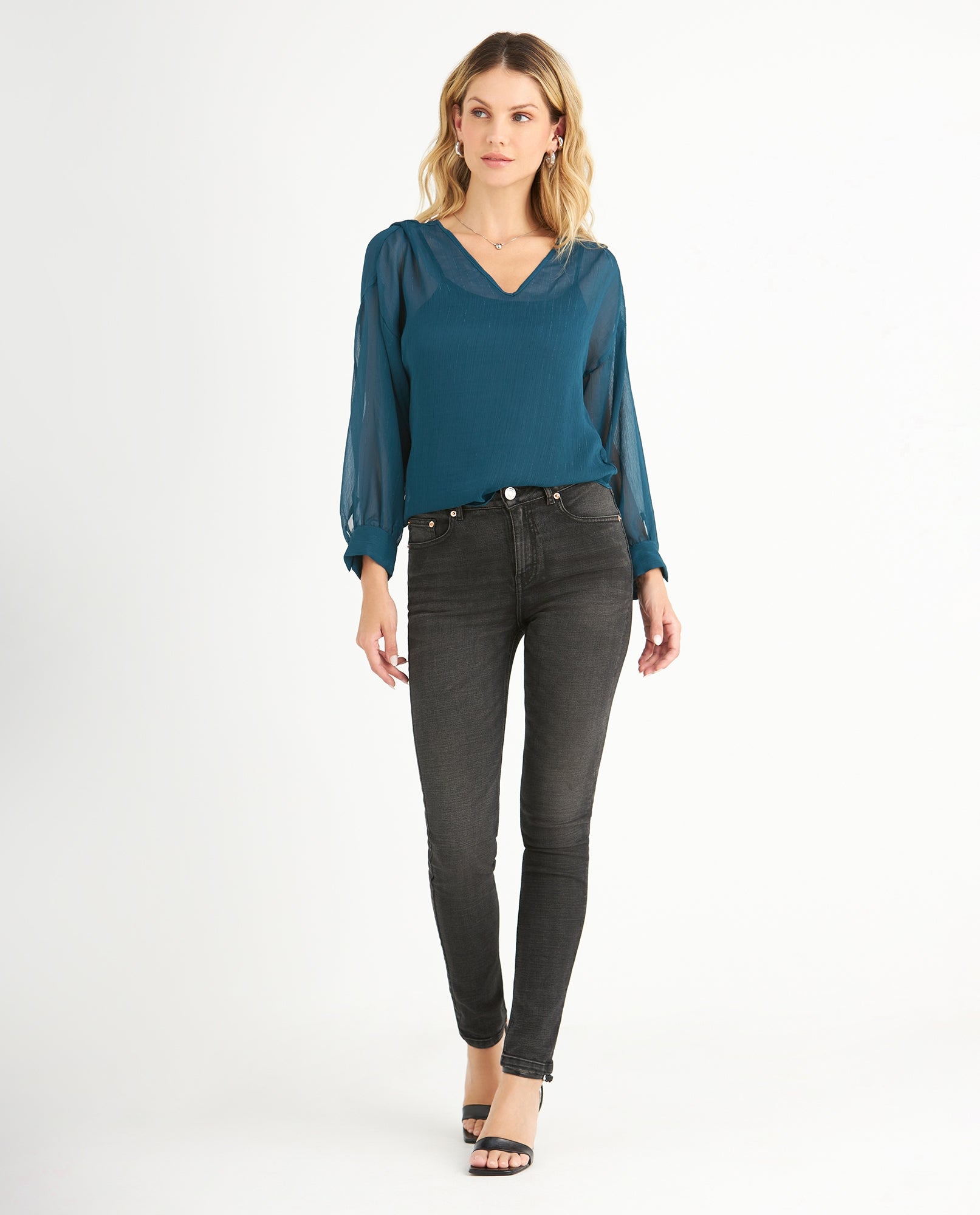 Camisa de tela con transparencia para mujer - Verde 34_419F034_VER194524_6