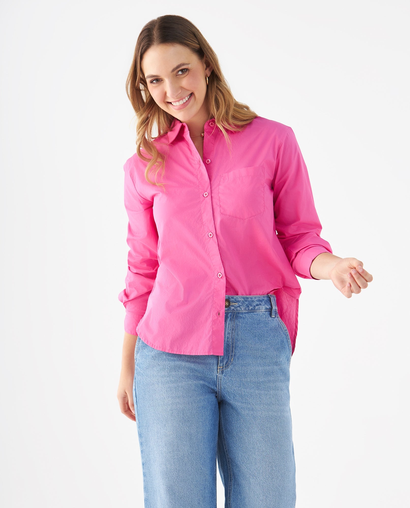Camisa con bolsillo de parche para mujer - Rosa 34_419F036_ROS182333_0