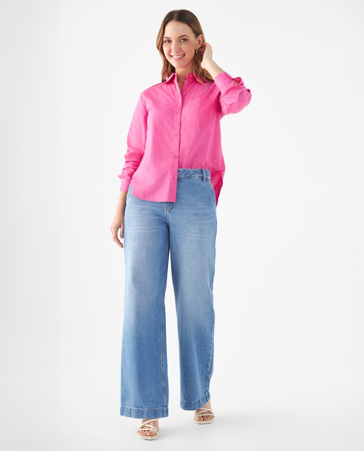 Camisa con bolsillo de parche para mujer - Rosa