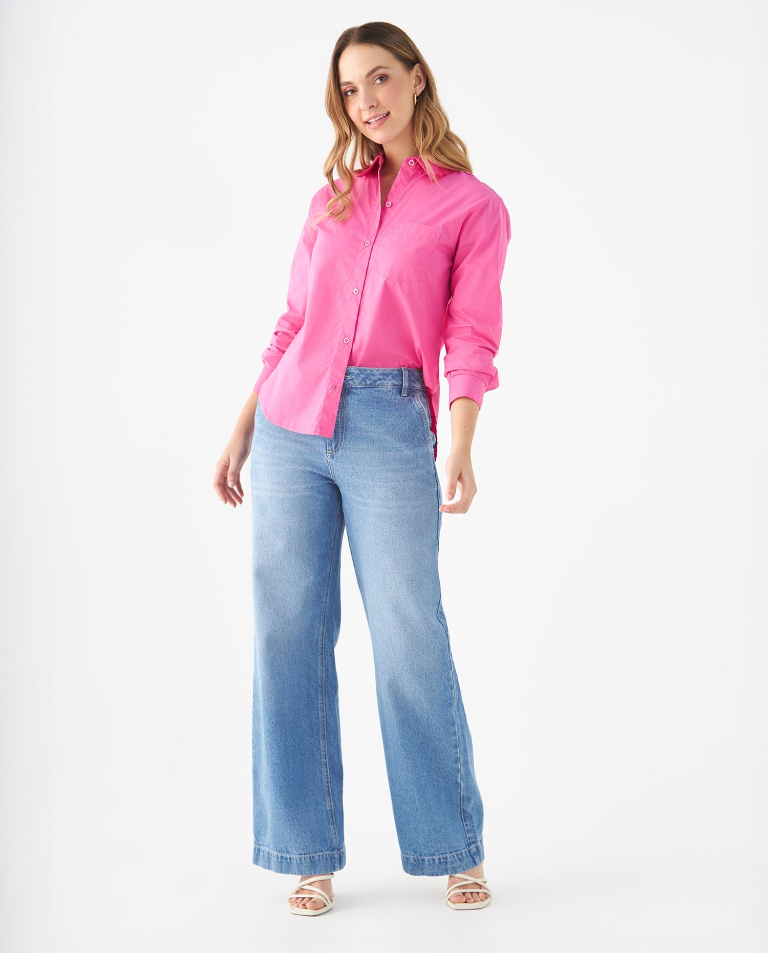 Camisa con bolsillo de parche para mujer - Rosa