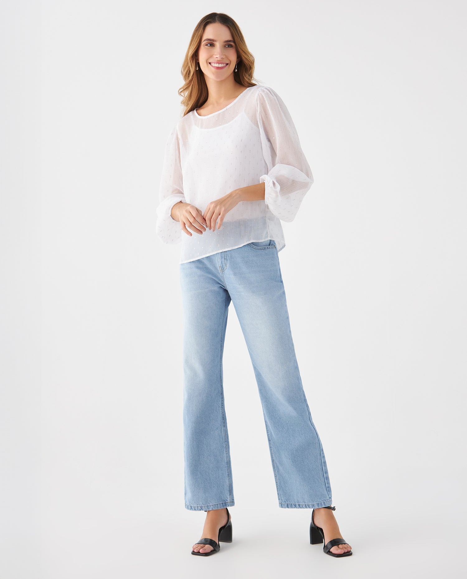 Camisa con detalles brillantes para mujer - Crudo