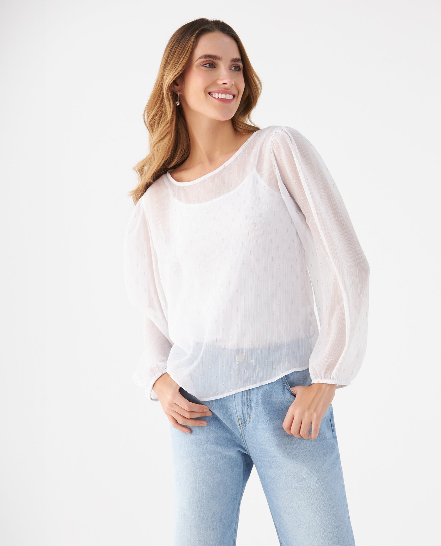 Camisa con detalles brillantes para mujer - Crudo
