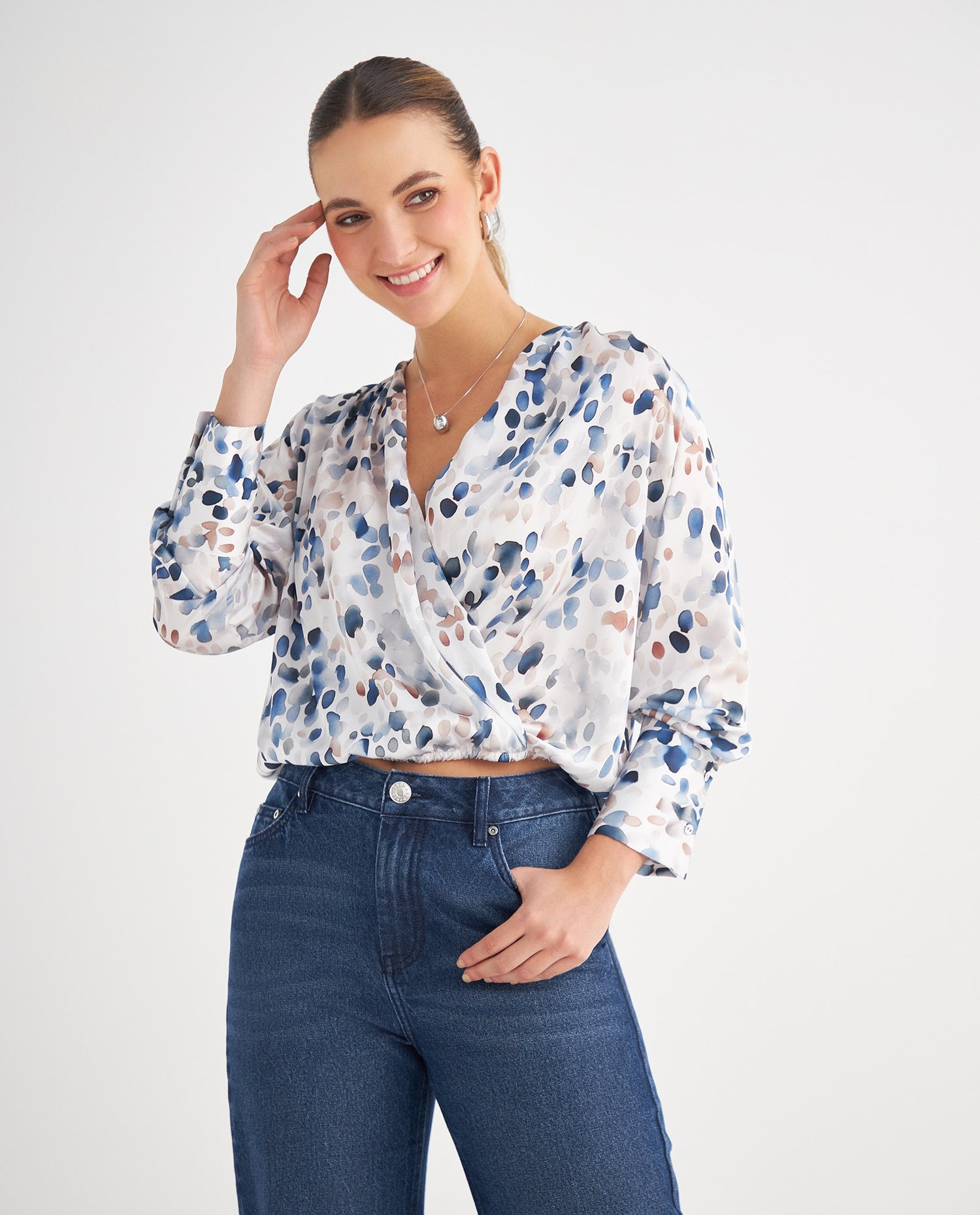 Camisa con estampado abstracto para mujer - Crudo