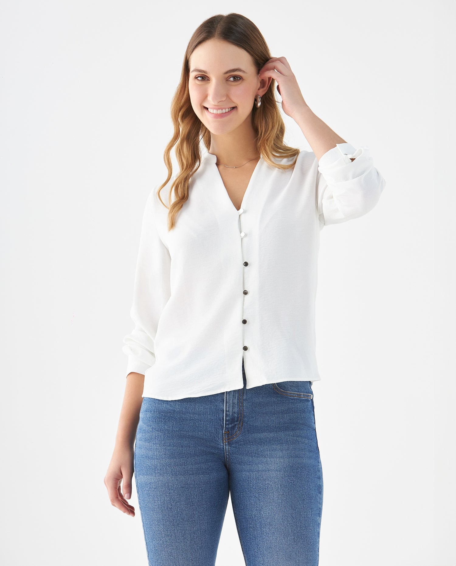 Camisa de tela fluida para mujer - Crudo