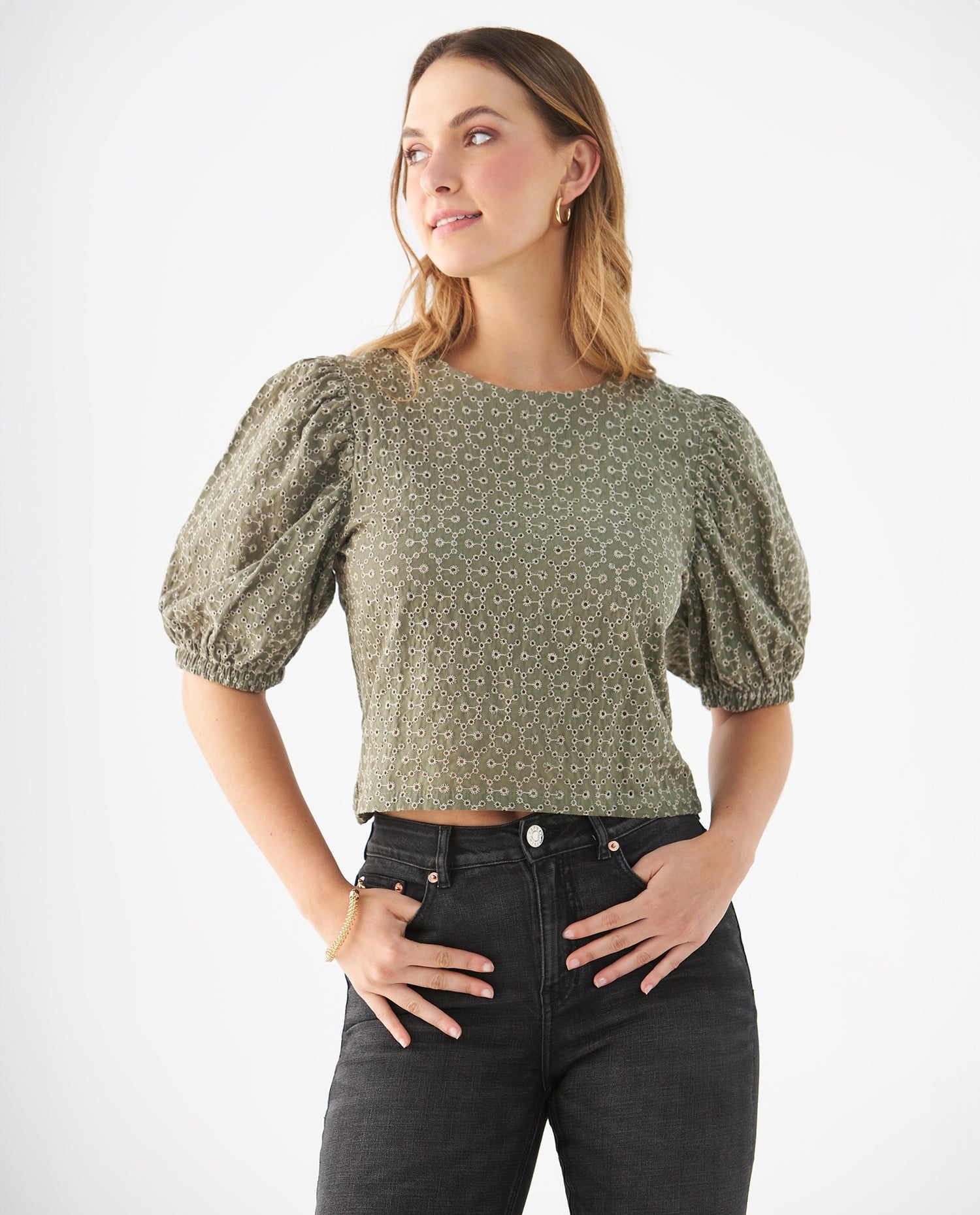 Camisa de manga con volumen para mujer - Verde