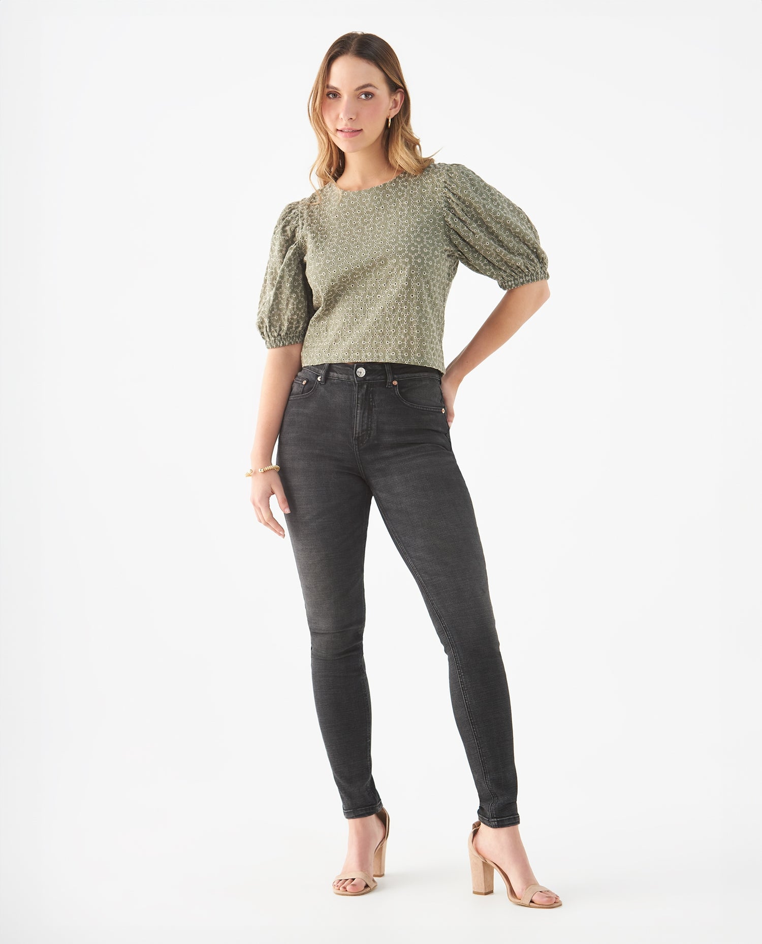 Camisa de manga con volumen para mujer - Verde