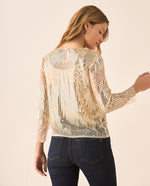 Camisa de tela con transparencia para mujer - Amarillo