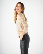 Camisa de tela con transparencia para mujer - Amarillo