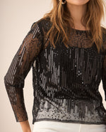 Camisa de tela con transparencia para mujer - Negro