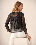 Camisa de tela con transparencia para mujer - Negro