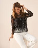Camisa de tela con transparencia para mujer - Negro