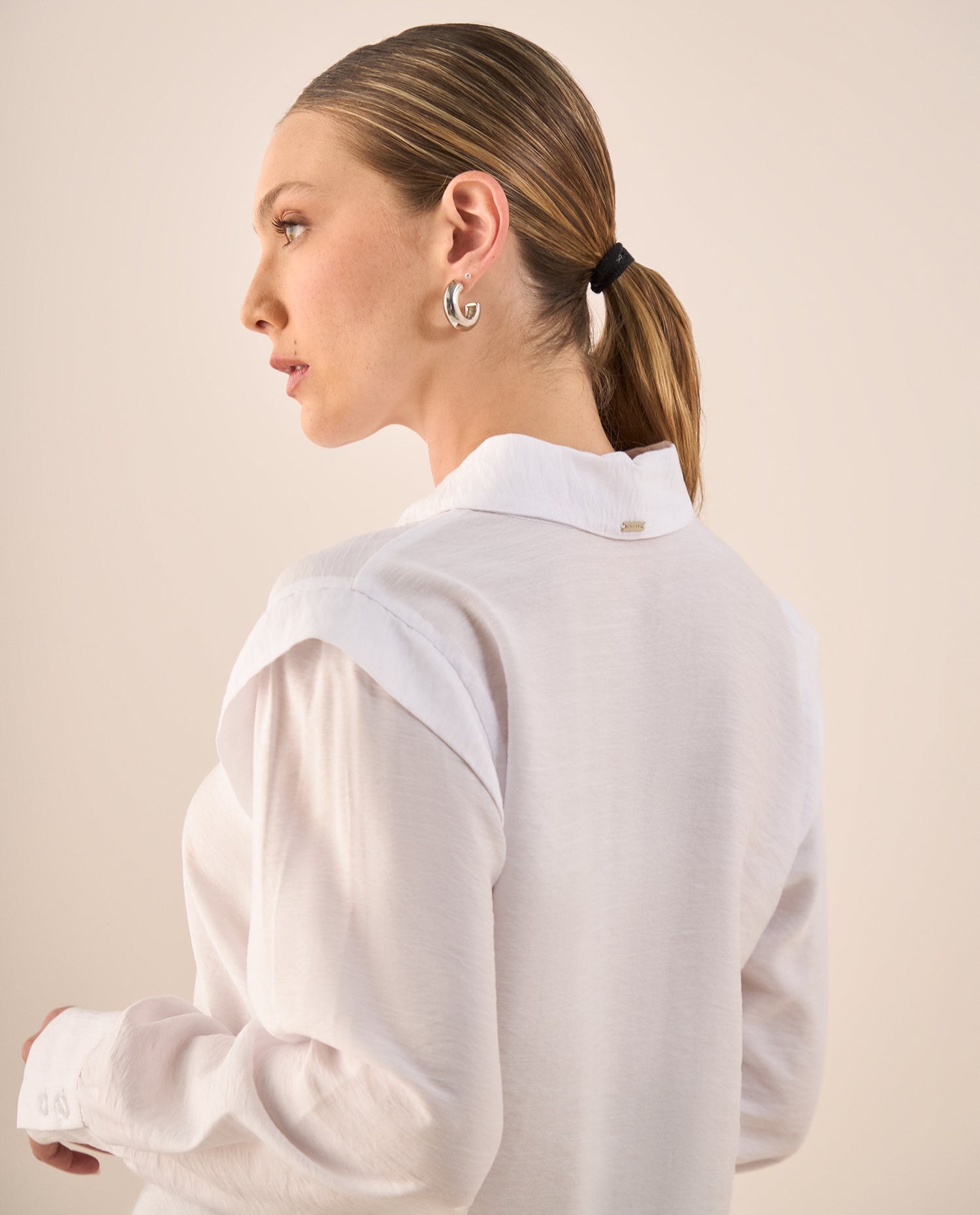 Camisa Blanca Puños Elásticos - Blanco