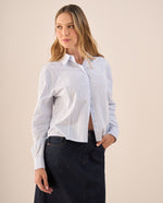 Camisa Blanca con Rayas Azules de Algodón - Blanco
