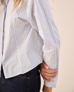 Camisa Blanca con Rayas Azules de Algodón - Blanco