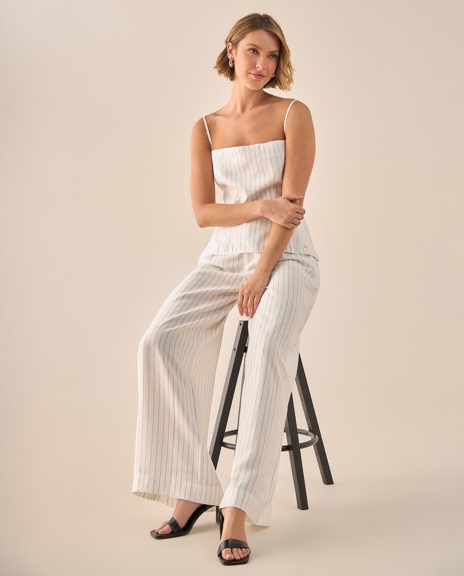 Camisa Rayas con Tirantes Ajustables - Blanco