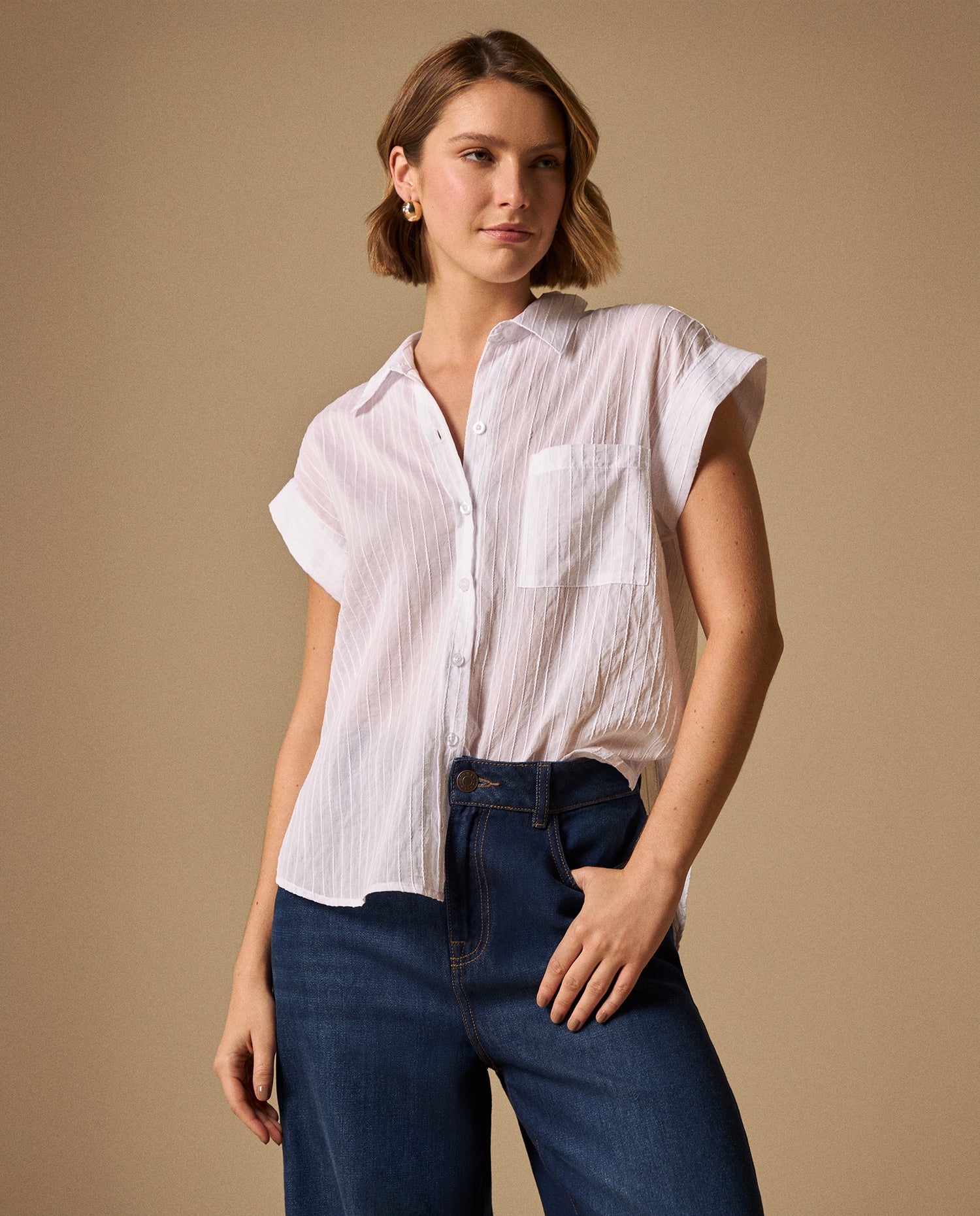 Camisa con Rayas Texturizadas - Blanco