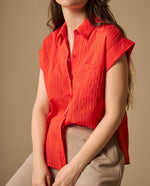 Camisa con Rayas Texturizadas - Rojo