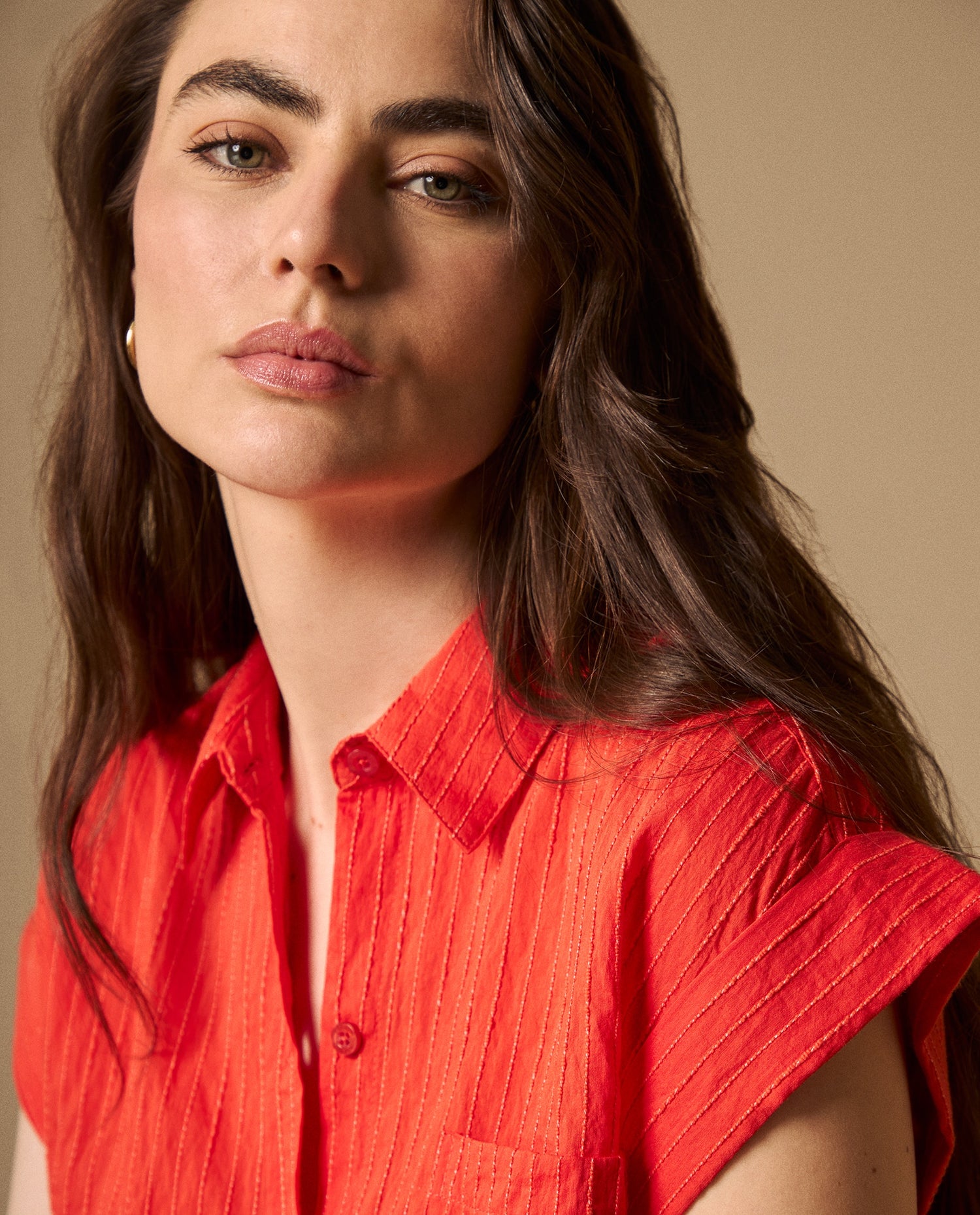 Camisa con Rayas Texturizadas - Rojo