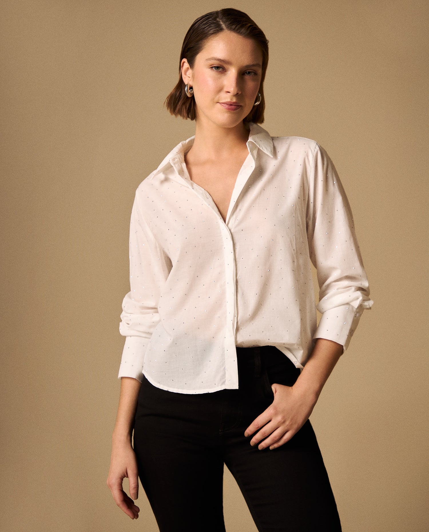 Camisa con Micro Puntos Negros - Blanco