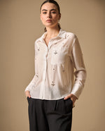 Camisa Blanca con Aplicaciones Brillantes - Blanco