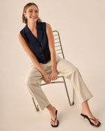 Camisa Crop Azul Marino Sin Mangas - Azul