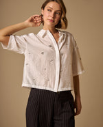 Camisa Blanca con Aplicaciones Brillantes - Blanco