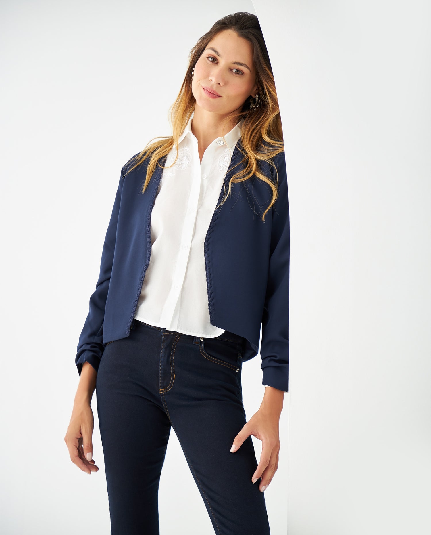 Blazer con detalles bordados para mujer - Azul