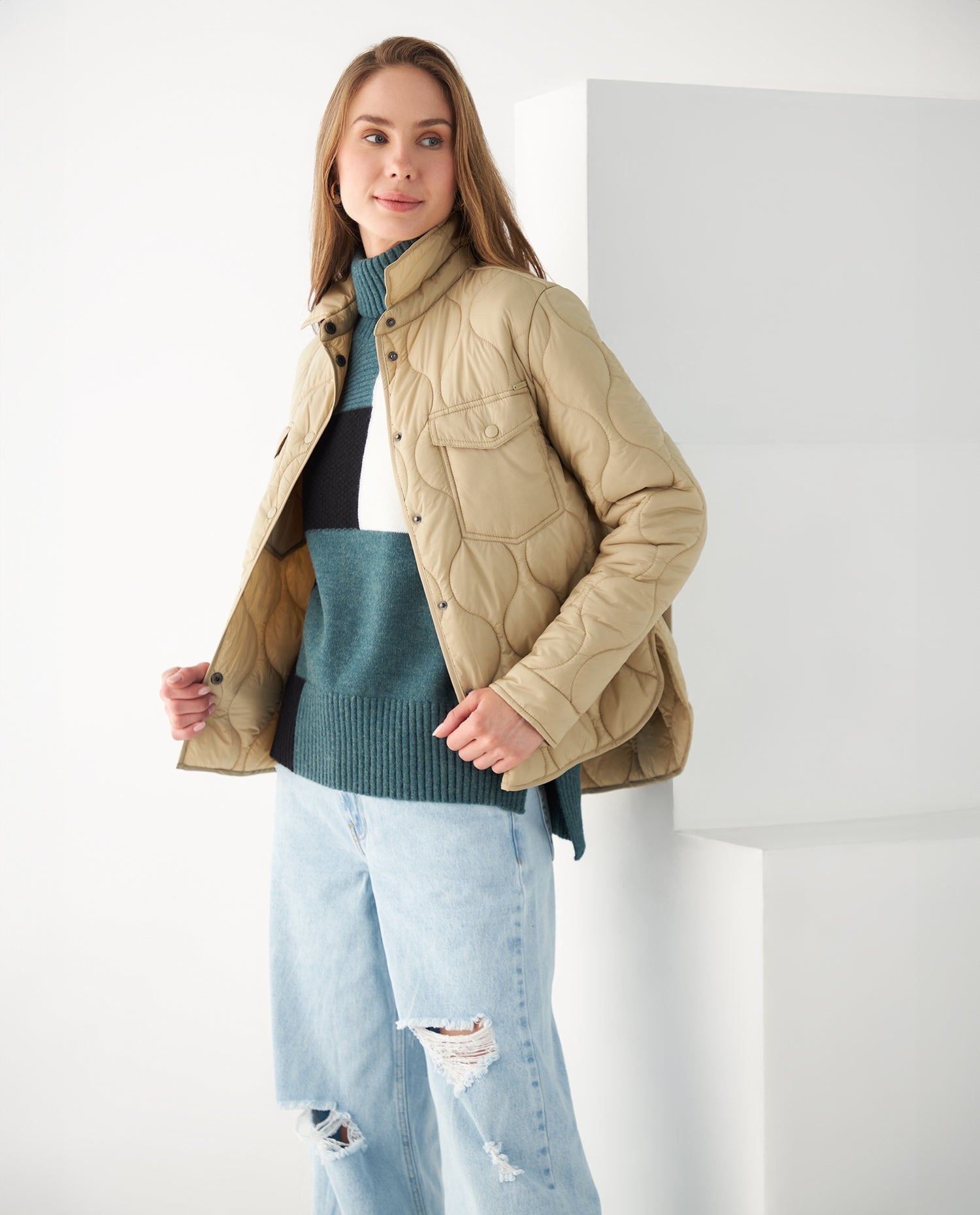 Chaqueta abullonada para mujer - Beige