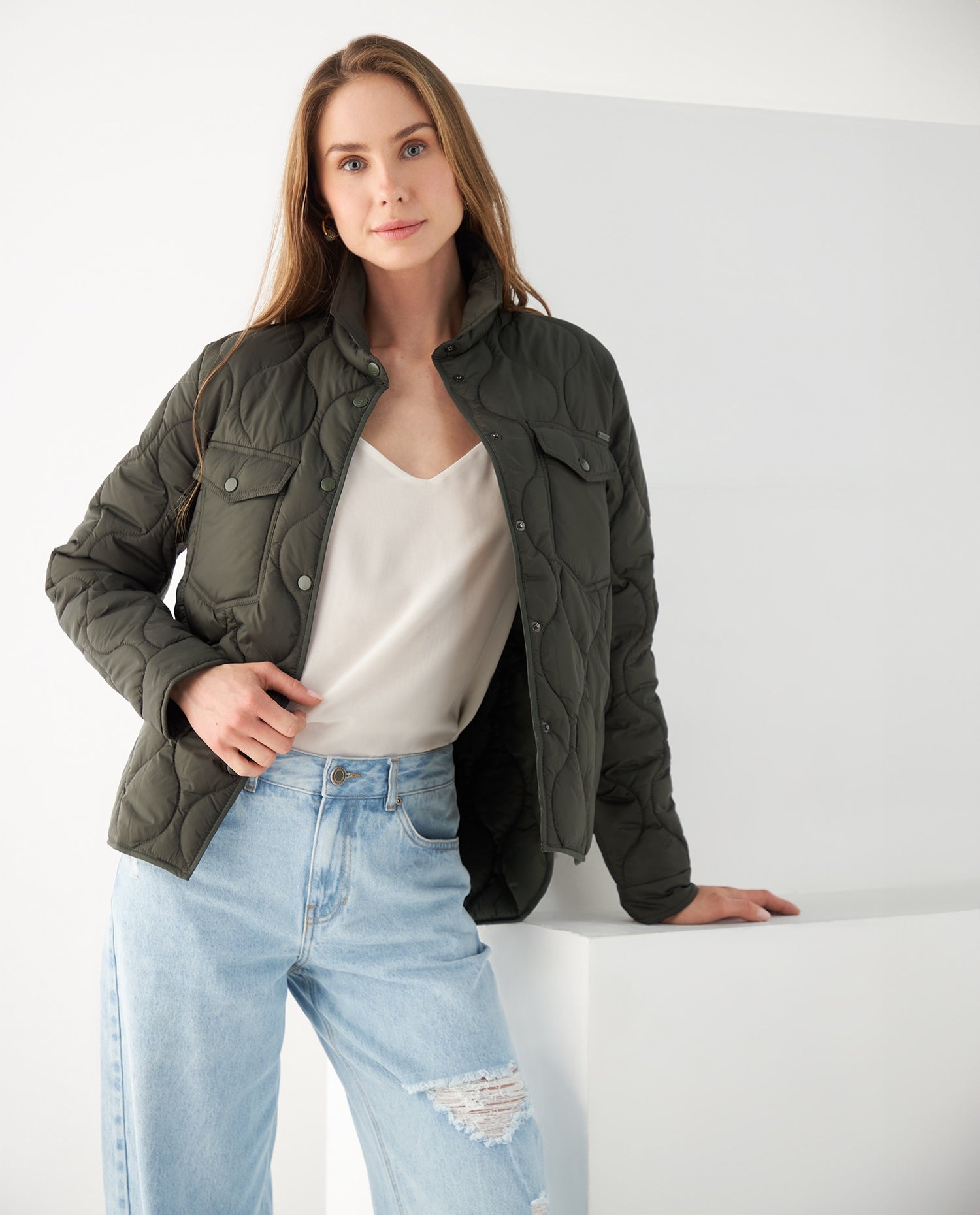 Chaqueta abullonada para mujer - Verde