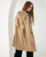Chaqueta larga con capucha para mujer - Caqui