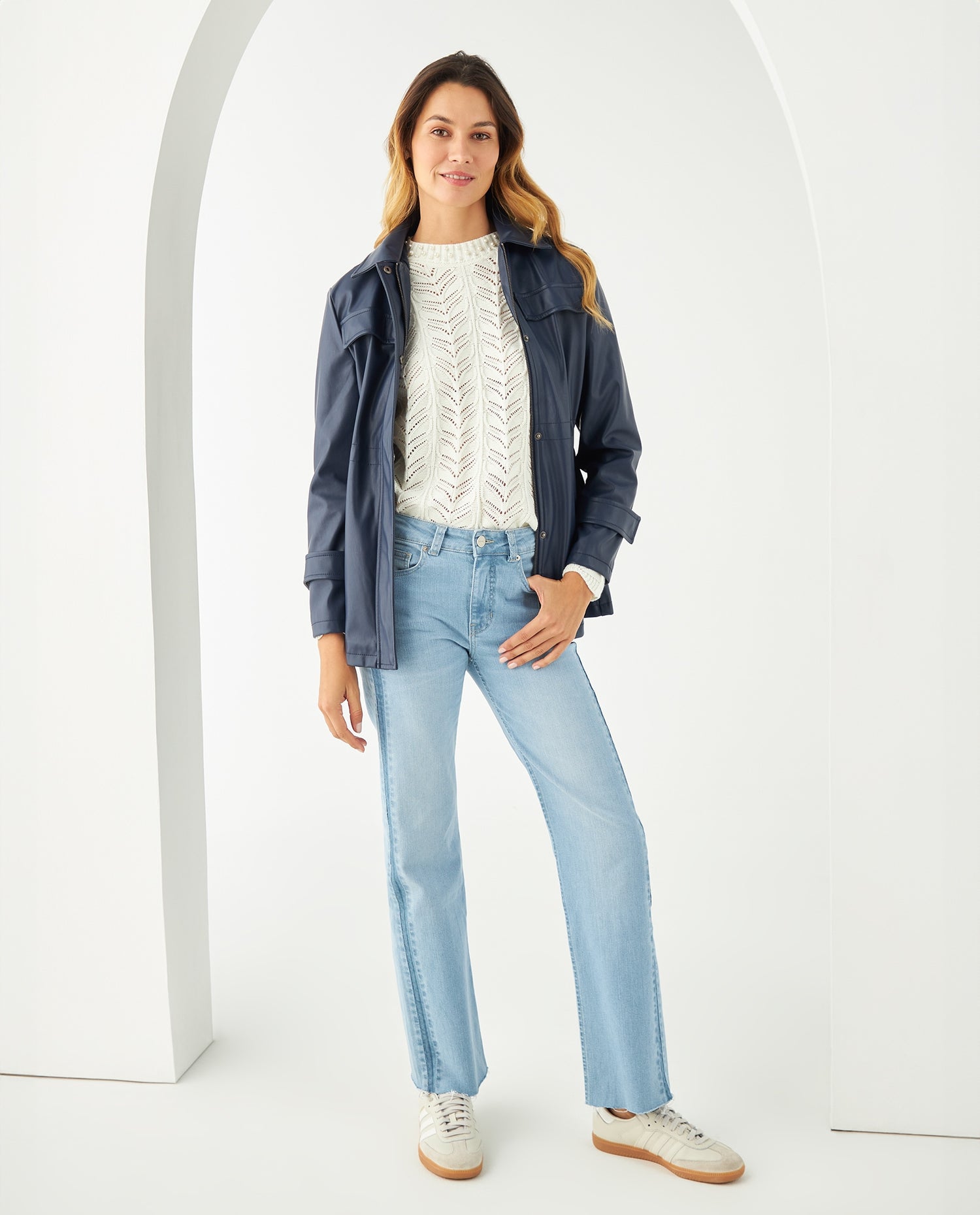 Chaqueta con correa en mangas para mujer - Azul