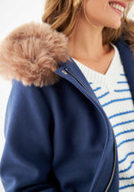 Abrigo con capucha afelpada para mujer - Azul