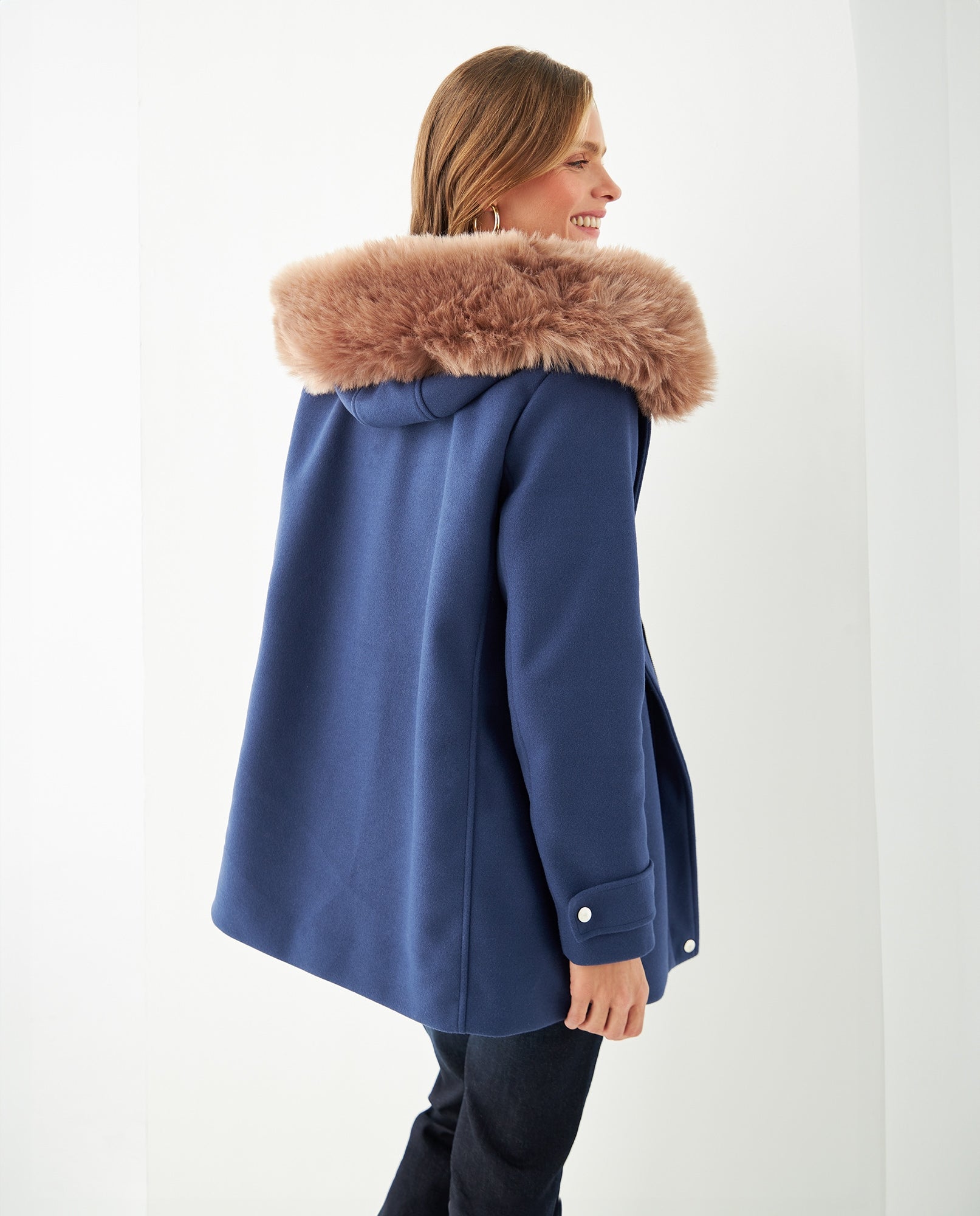 Abrigo con capucha afelpada para mujer - Azul 34_421F212_AZU194052_4