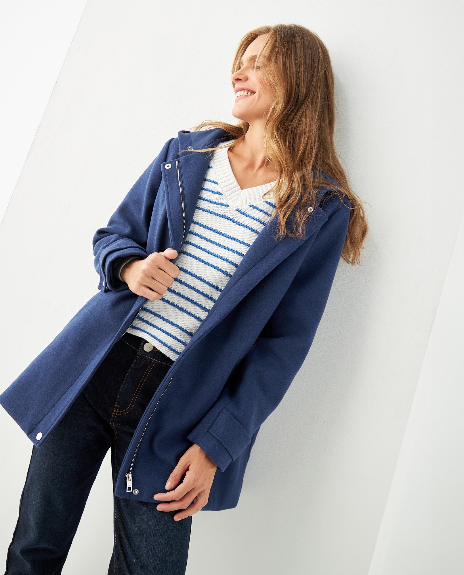 Abrigo con capucha afelpada para mujer - Azul 34_421F212_AZU194052_6