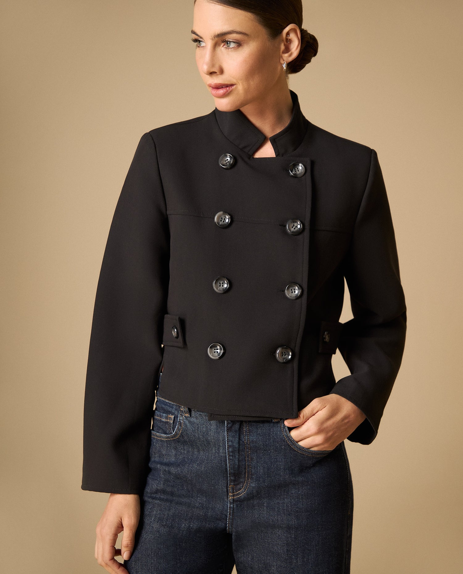 Chaqueta tipo Chanel sin cierre largo medio - Negro
