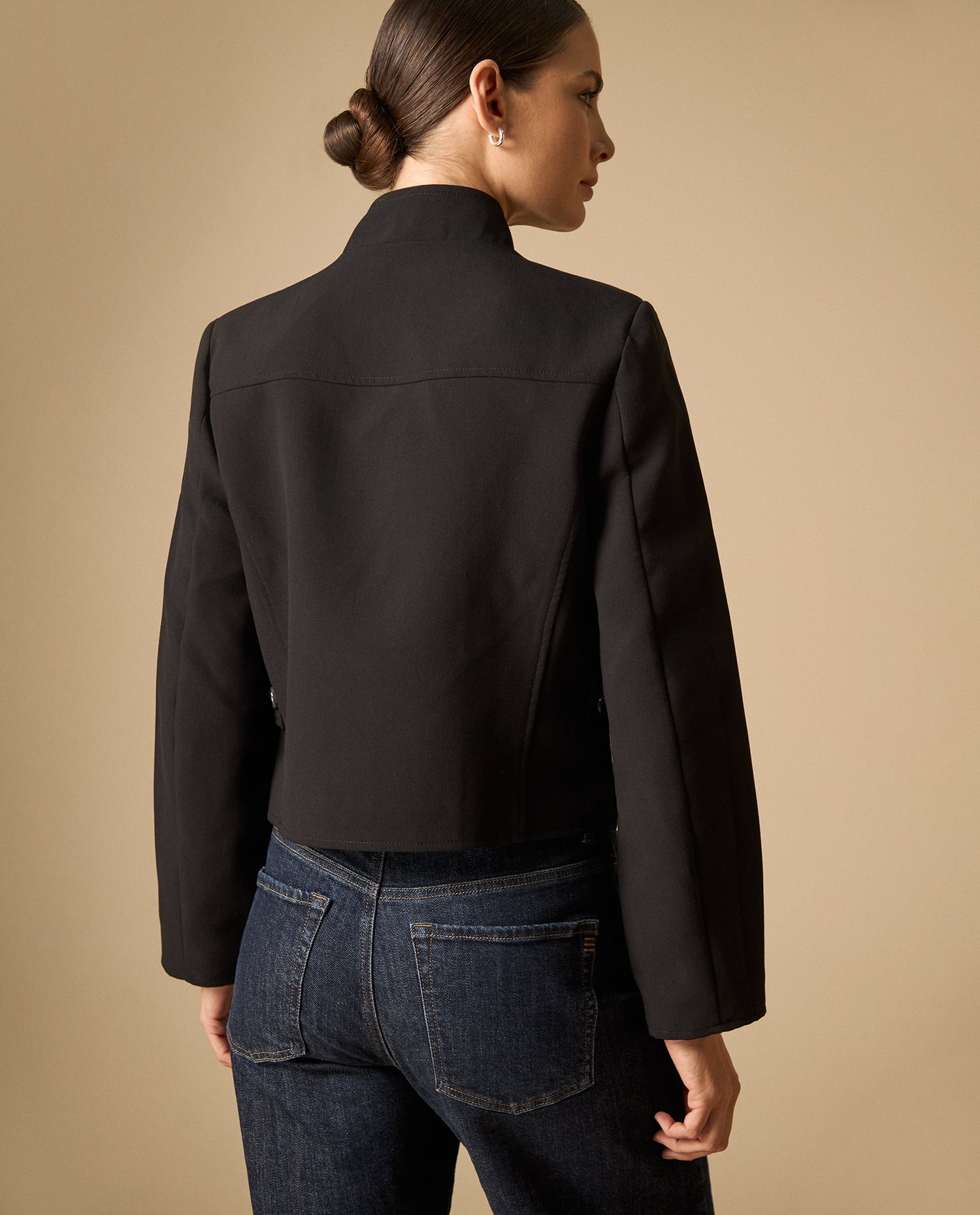 Chaqueta tipo Chanel sin cierre largo medio - Negro
