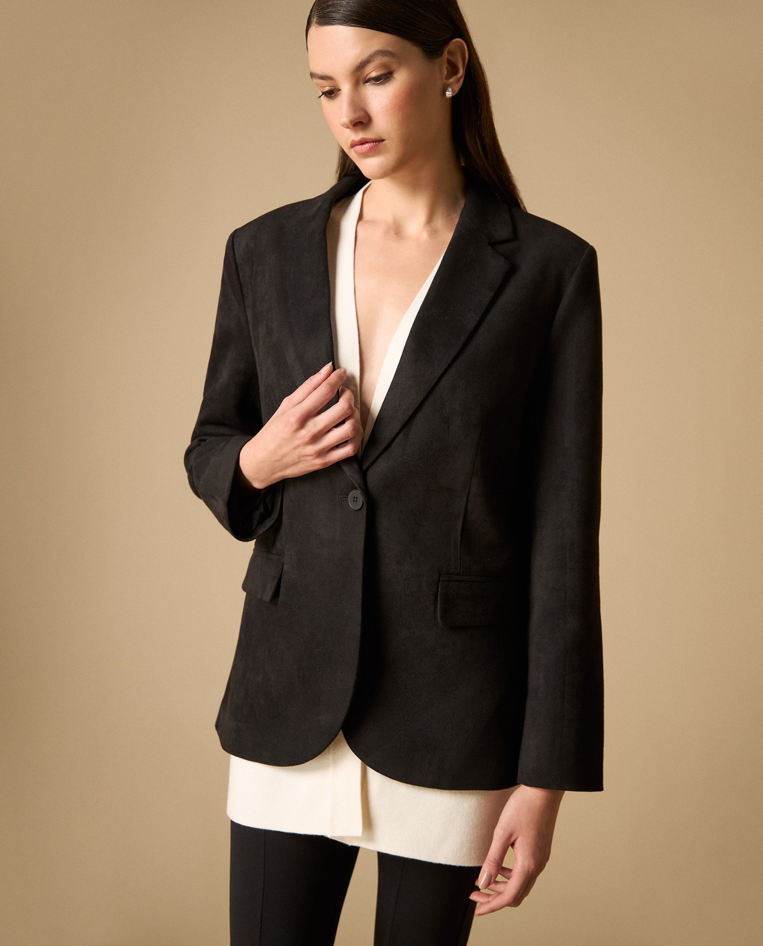 Blazer silueta trench con solapas - Negro