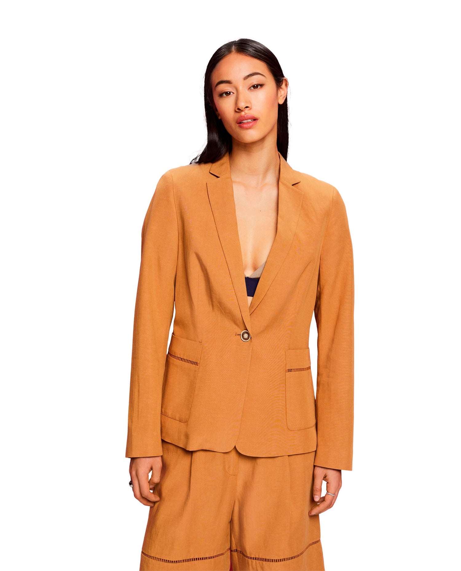 Blazer con botón en frente para mujer - Café