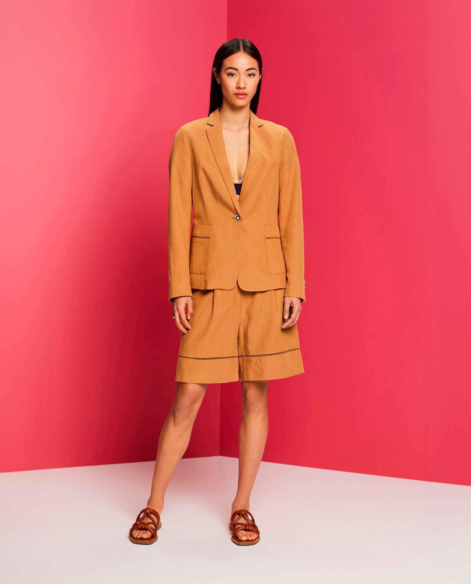 Blazer con botón en frente para mujer - Café