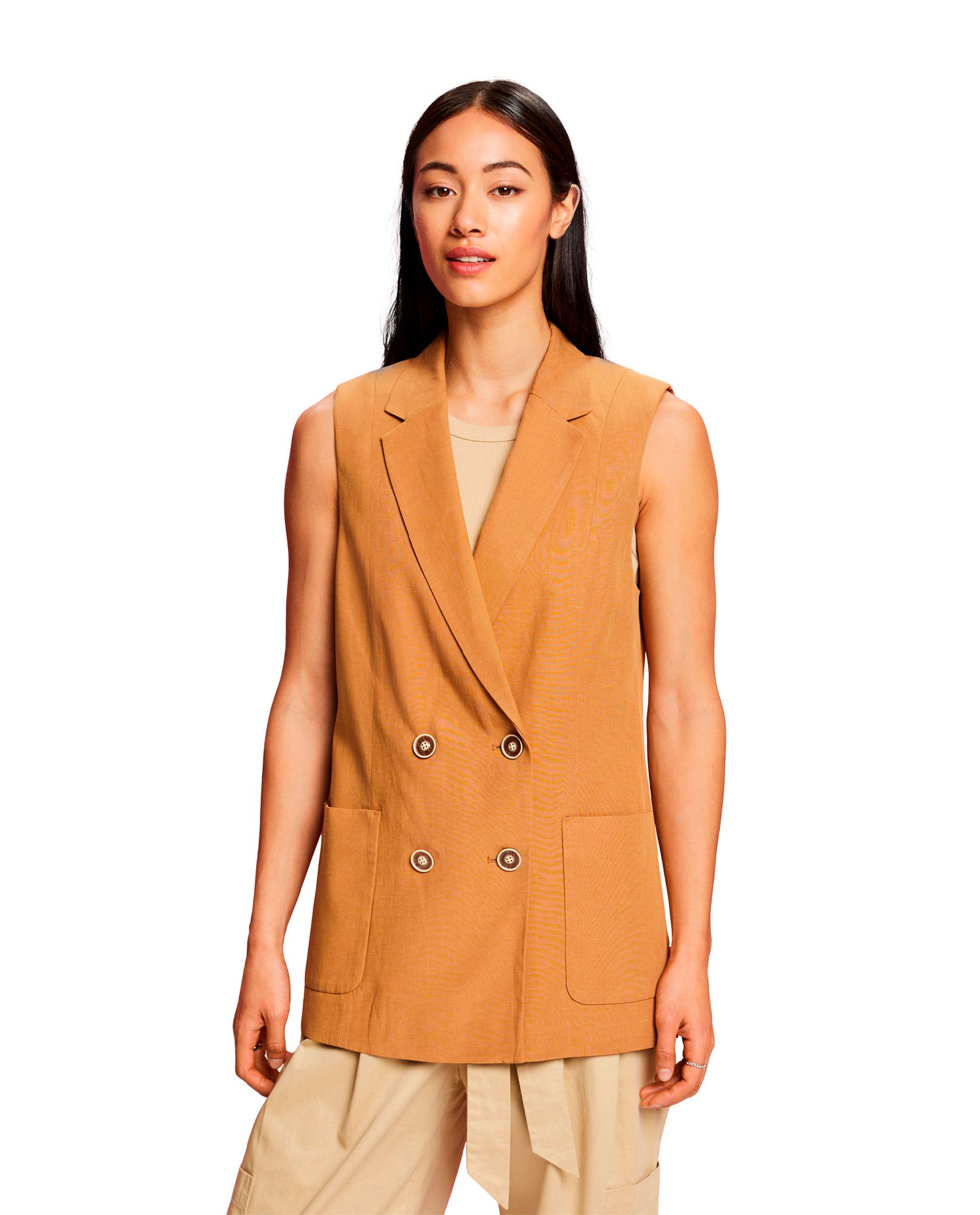 Blazer manga sisa para mujer - Café