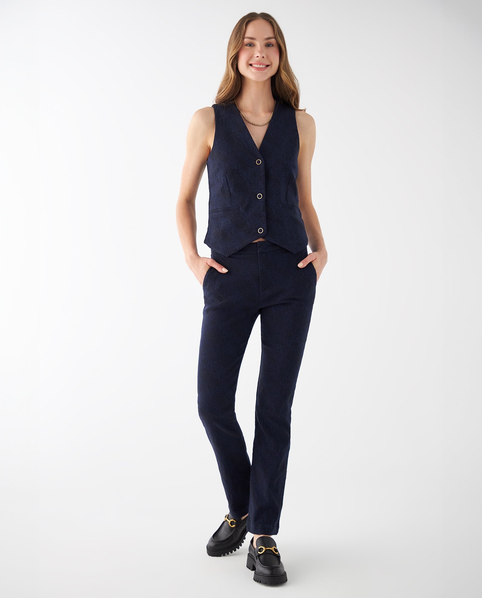 Chaleco con ajuste de broches para mujer - Azul 34_422F001_AZU194019_5
