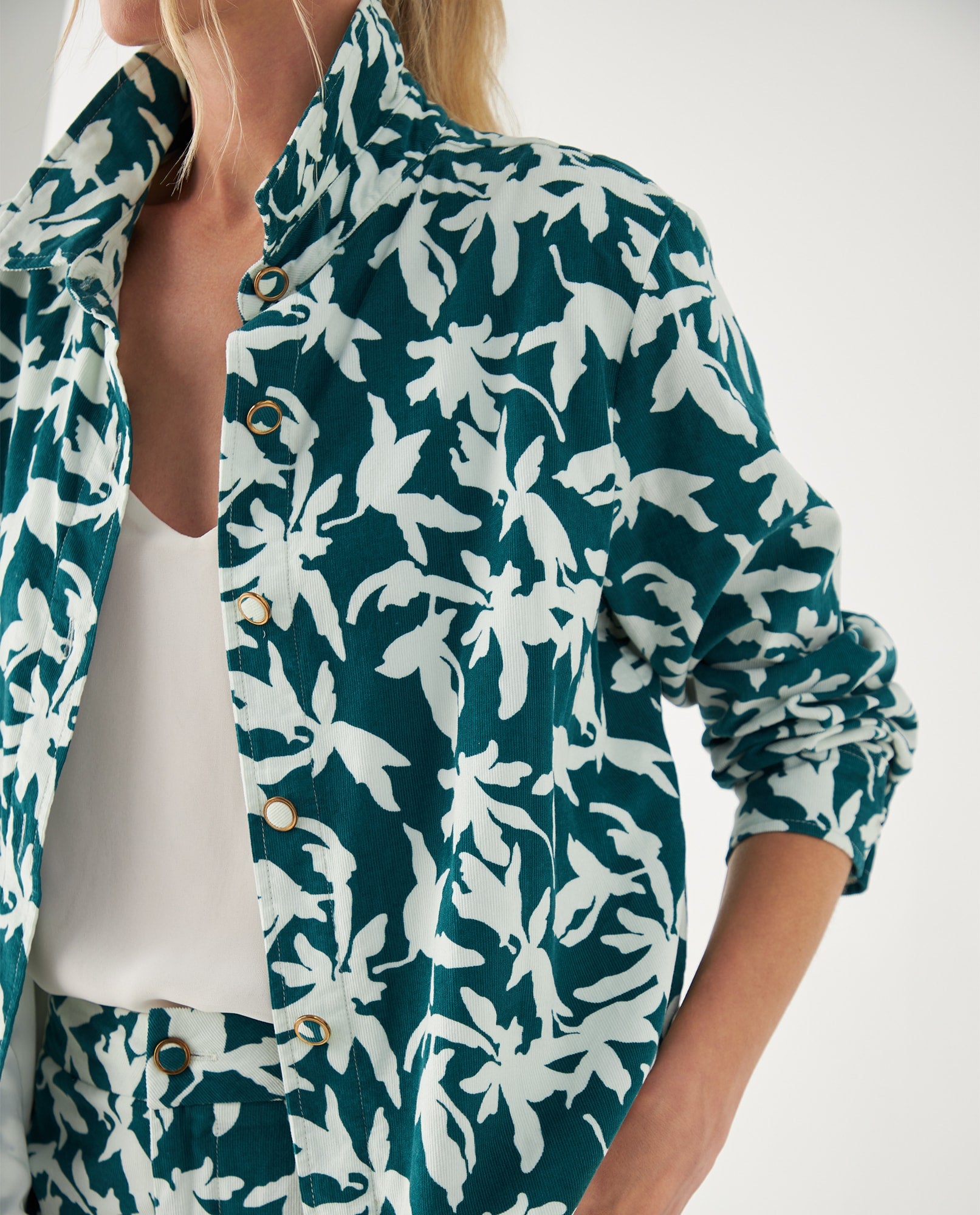 Chaqueta de flores para mujer - Verde 34_422F012_VER185322_3