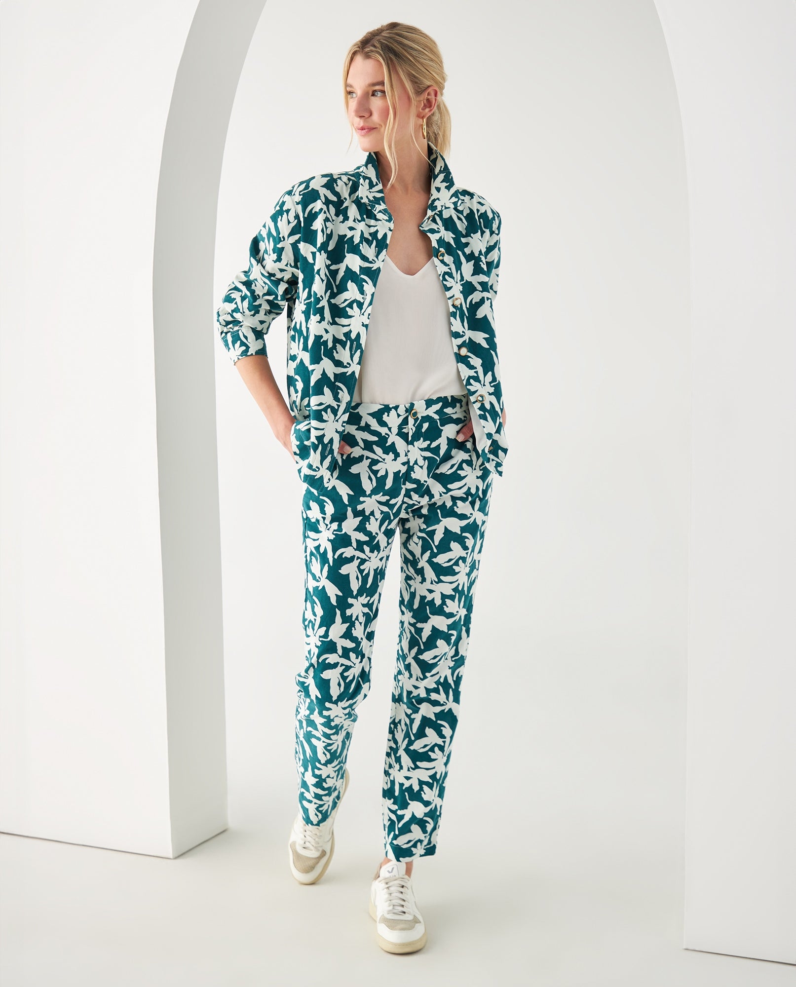 Chaqueta de flores para mujer - Verde 34_422F012_VER185322_5